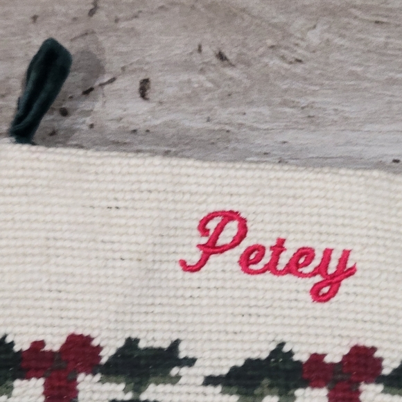 Wool monogrammed Jack Russell Terrior needlepoint Christmas stocking poinsetta - Picture 7 of 12